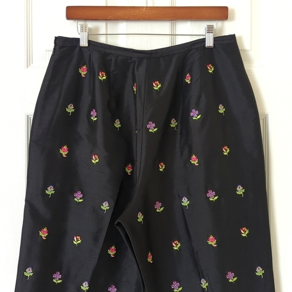 Talbots 90's Vintage Floral Embroidered Silk High Waisted Tapered Leg Pants 14 - Picture 5 of 14